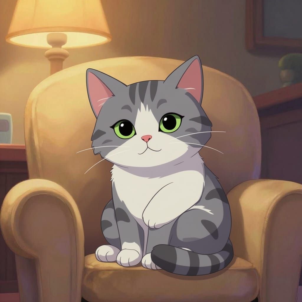 Cartoon Cat Napping Comfortably in a Chair