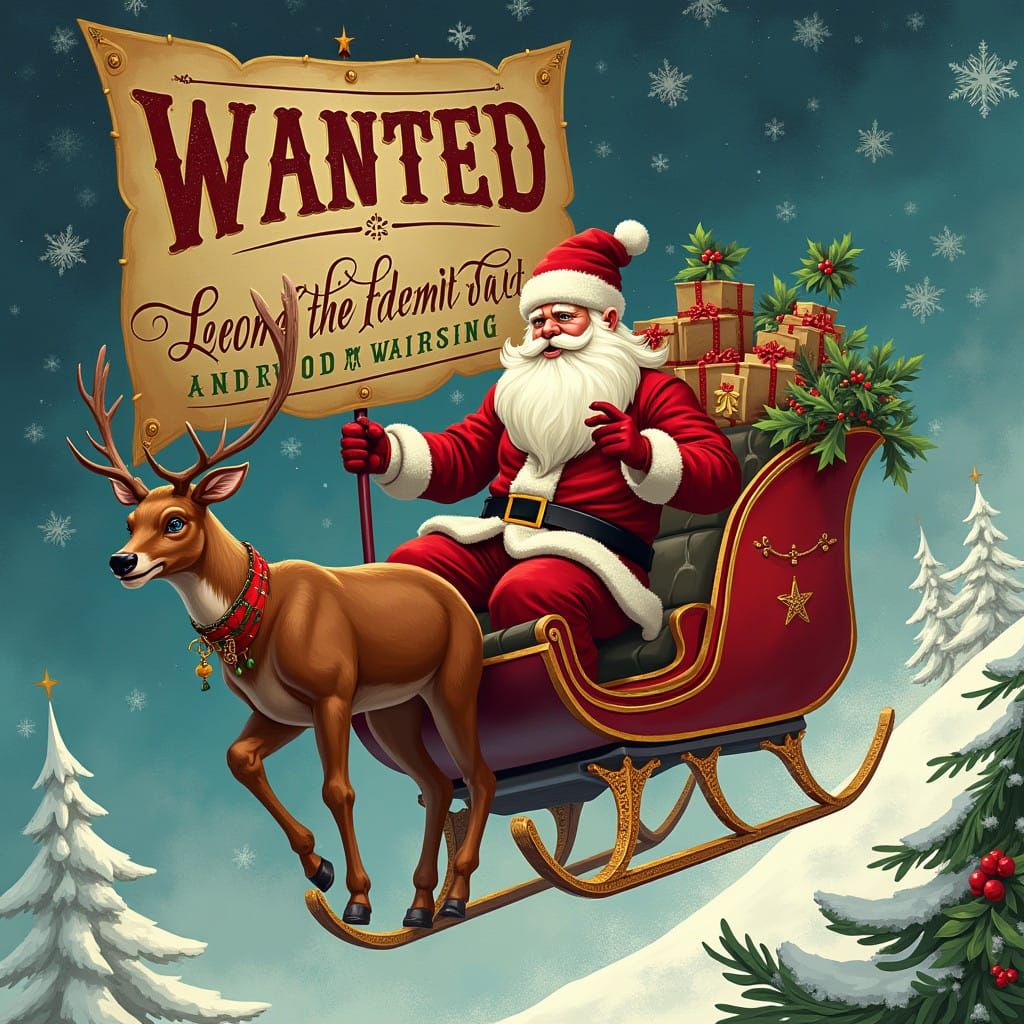 Santa Claus and Rudolph Soar Away in Vintage-Style Holiday S...