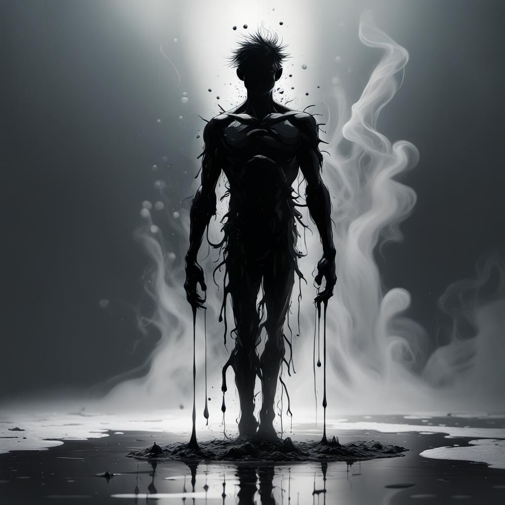 Silhouette Emerges from Oily Void in Glen Keane Style