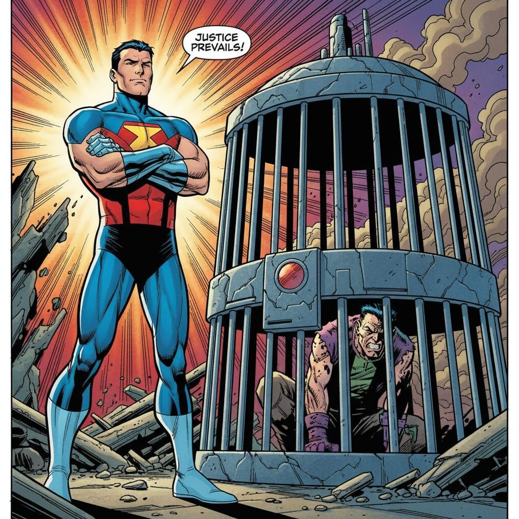 Confident Hero Victorious Over Villain in Comic Art Style