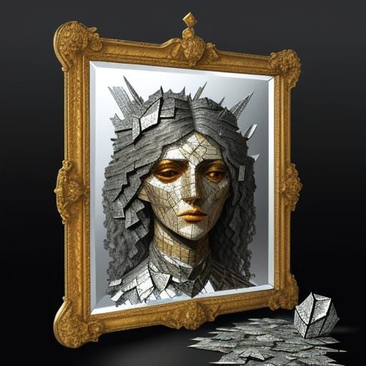 Shattered Cubist Mirror with Memory Shards in Surrealist Sty...