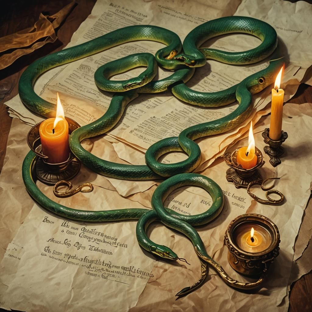 Warm Still Life: Snake, Paper, and Candle in Oil