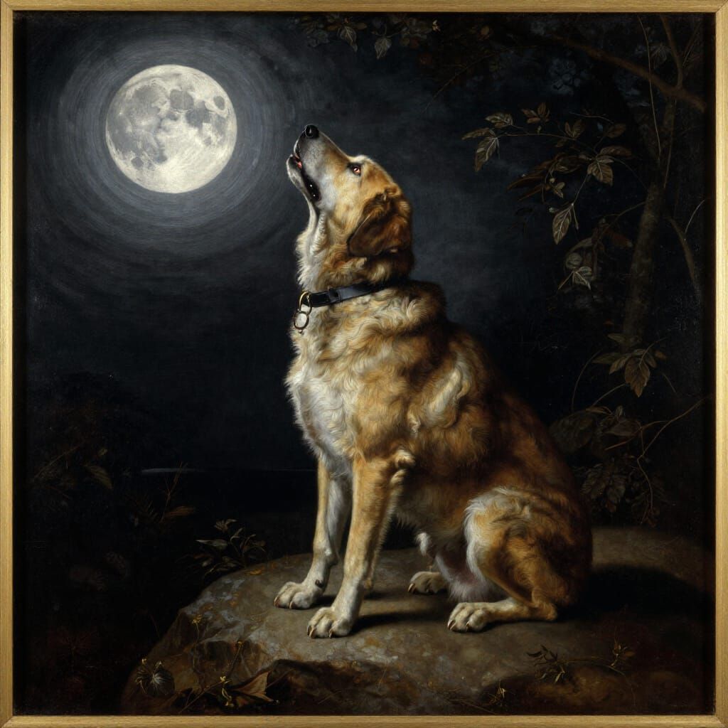 Dog Howling at Moon in Renaissance Style