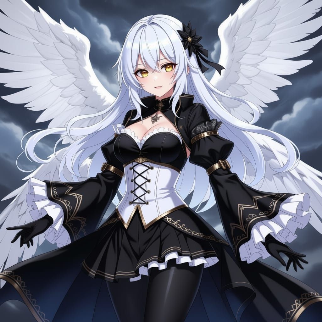 Angel Gabriel with Twelve White Wings in Gothic Style