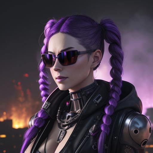 Cyborg Woman with Braids and Sunglasses in Sci-Fi Style