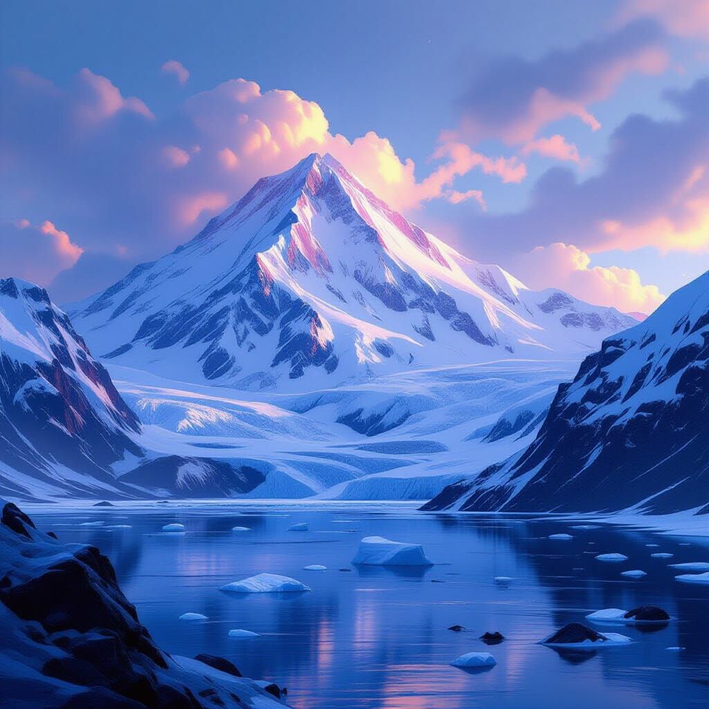 Volcanoes and Glaciers in Ethereal Landscape