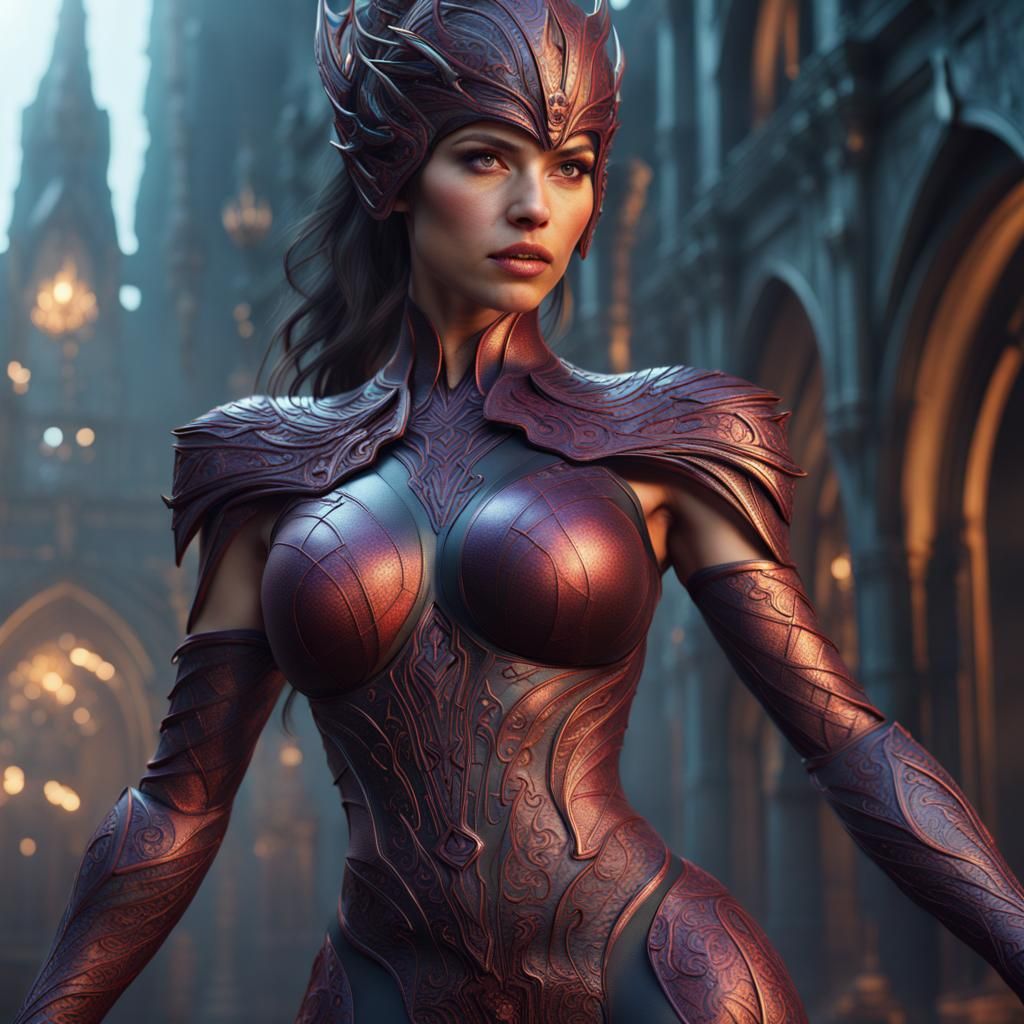Fantastical Spandex Woman in Detailed Digital Painting