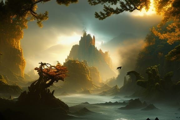 Archaeopteryx in Dark Fantasy Style