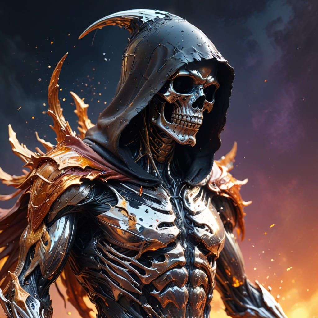 Chrome Grim Reaper in Fantasy Concept Art Style