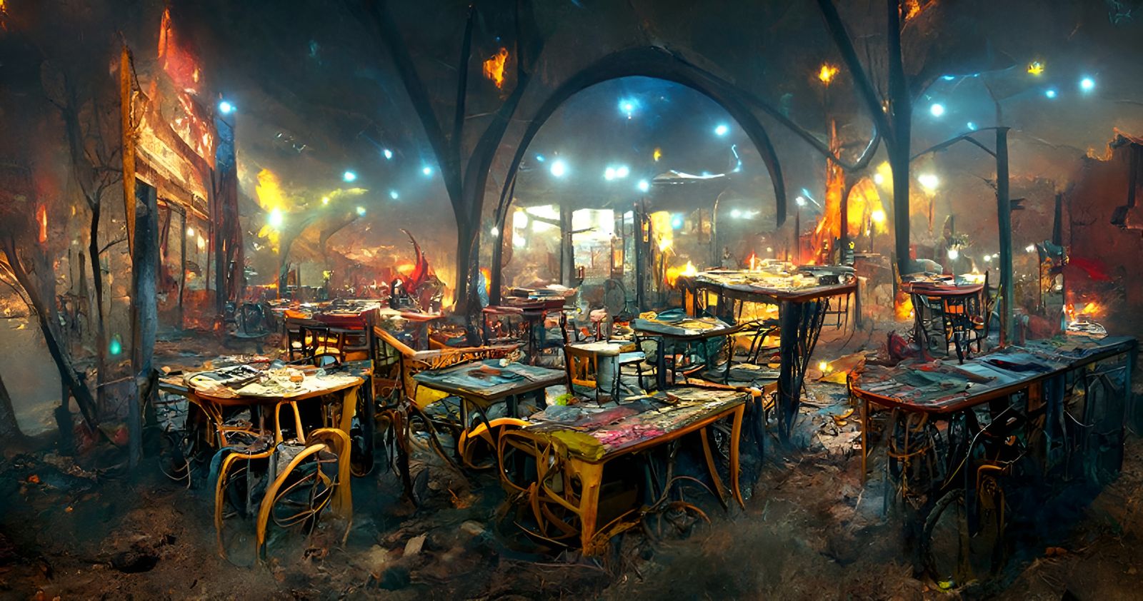 Post-Apocalyptic Cafe on Fire: Digital Art