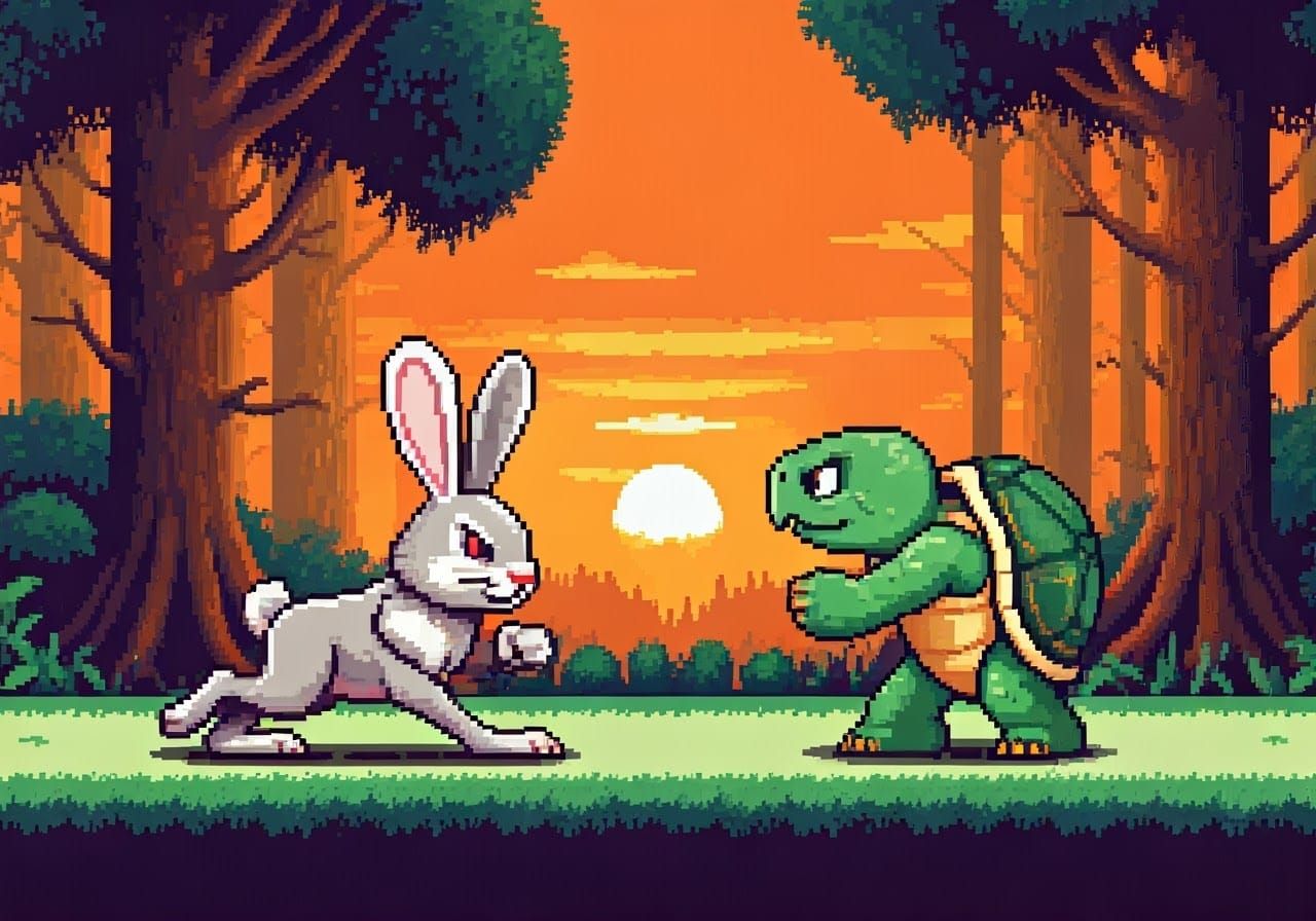 Nostalgic 8-Bit Pixel Art Hare vs Turtle
