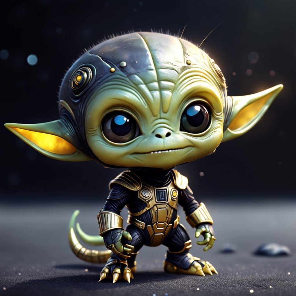 Cute Golden Alien Creature in Star Wars Style