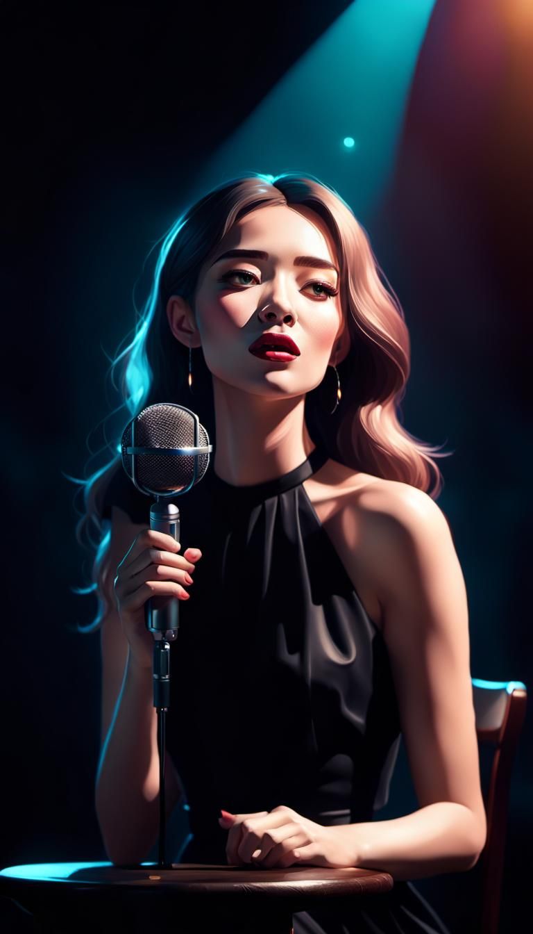 Young Woman Singing: Moe Style Digital Art