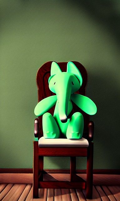 Green Elephant-Bunny Sitting on Chair, Atmospheric