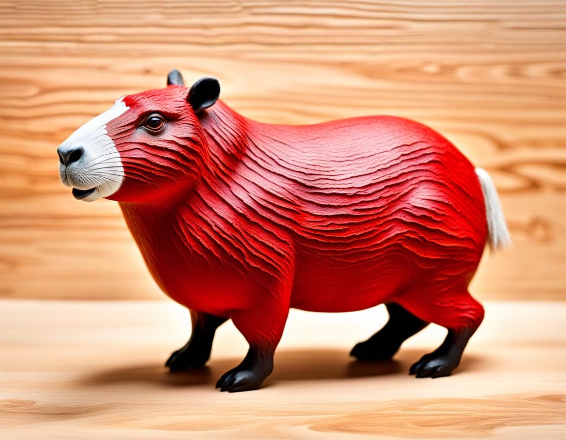 Red and White Papier Mache Capybara Sculpture