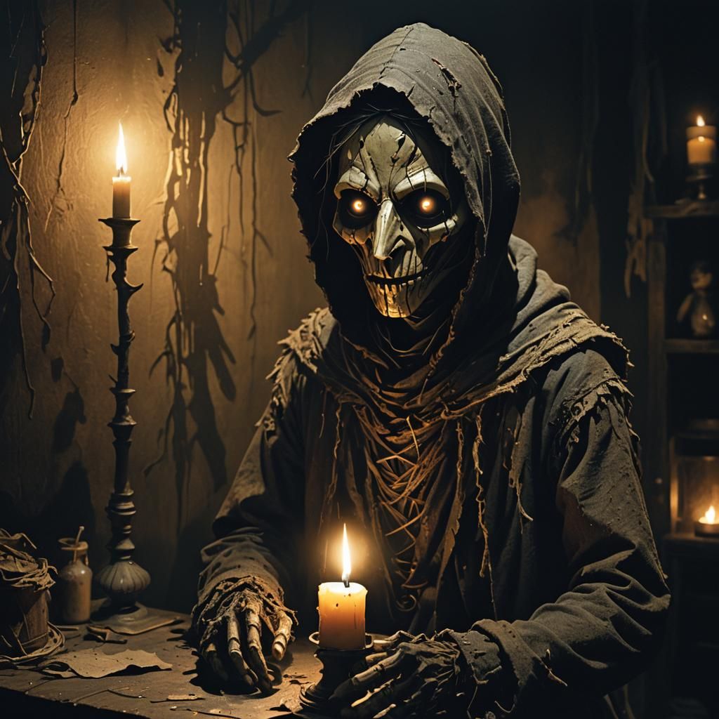 Eerie Dark Fantasy Puppet in Candlelight