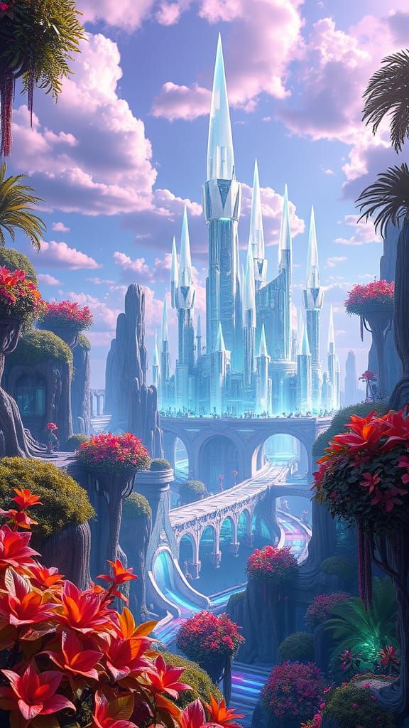 Luminous Futuristic Paradise with Floating Islands and Glowi...