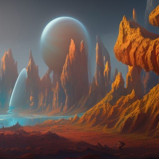 Detailed Fantasy Planet Concept Art in Deep Color