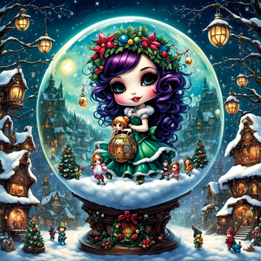 Christmas Snow Woman in Anime Style Globe