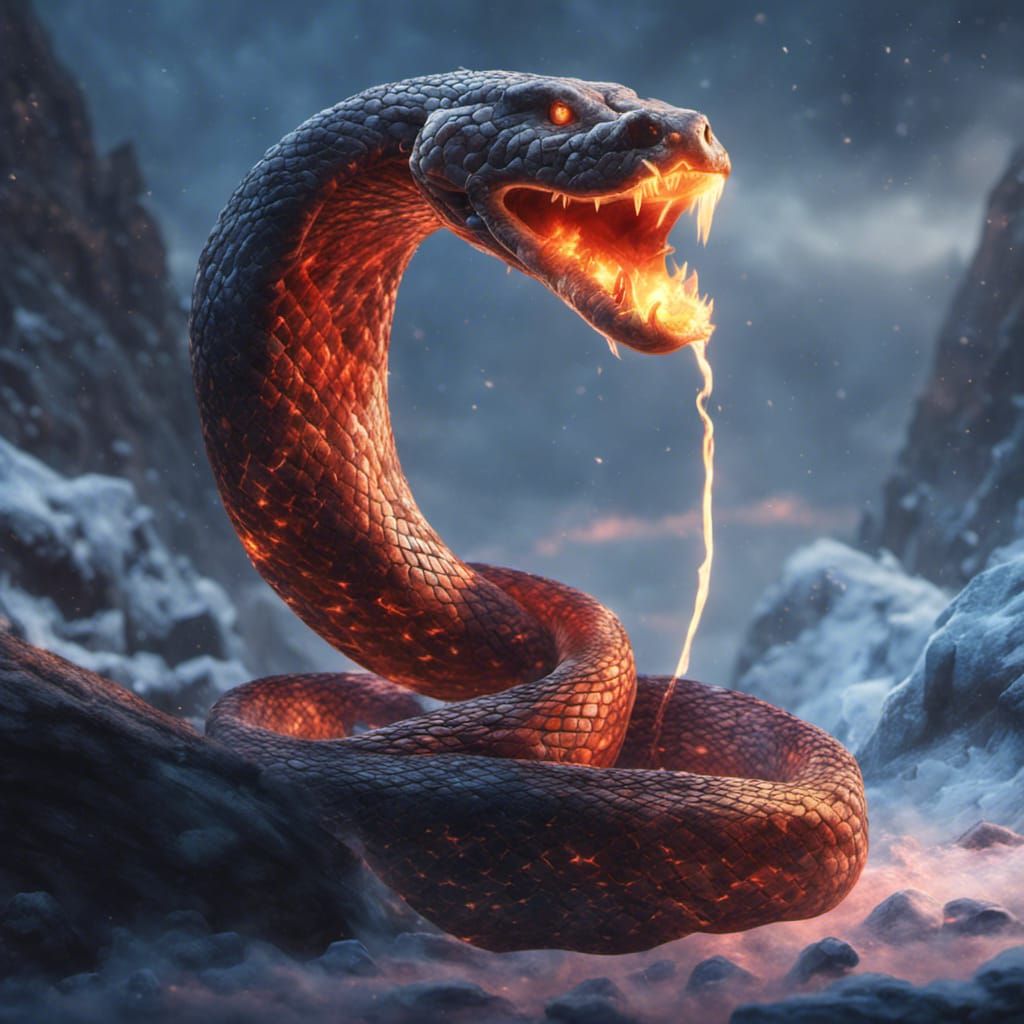 Fiery Icy Snake in Detailed Matte Painting
