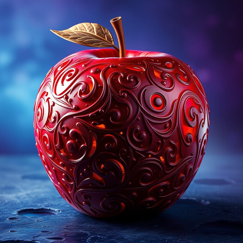 Majestic, Intricately Carved Apple in Epic Digital Art