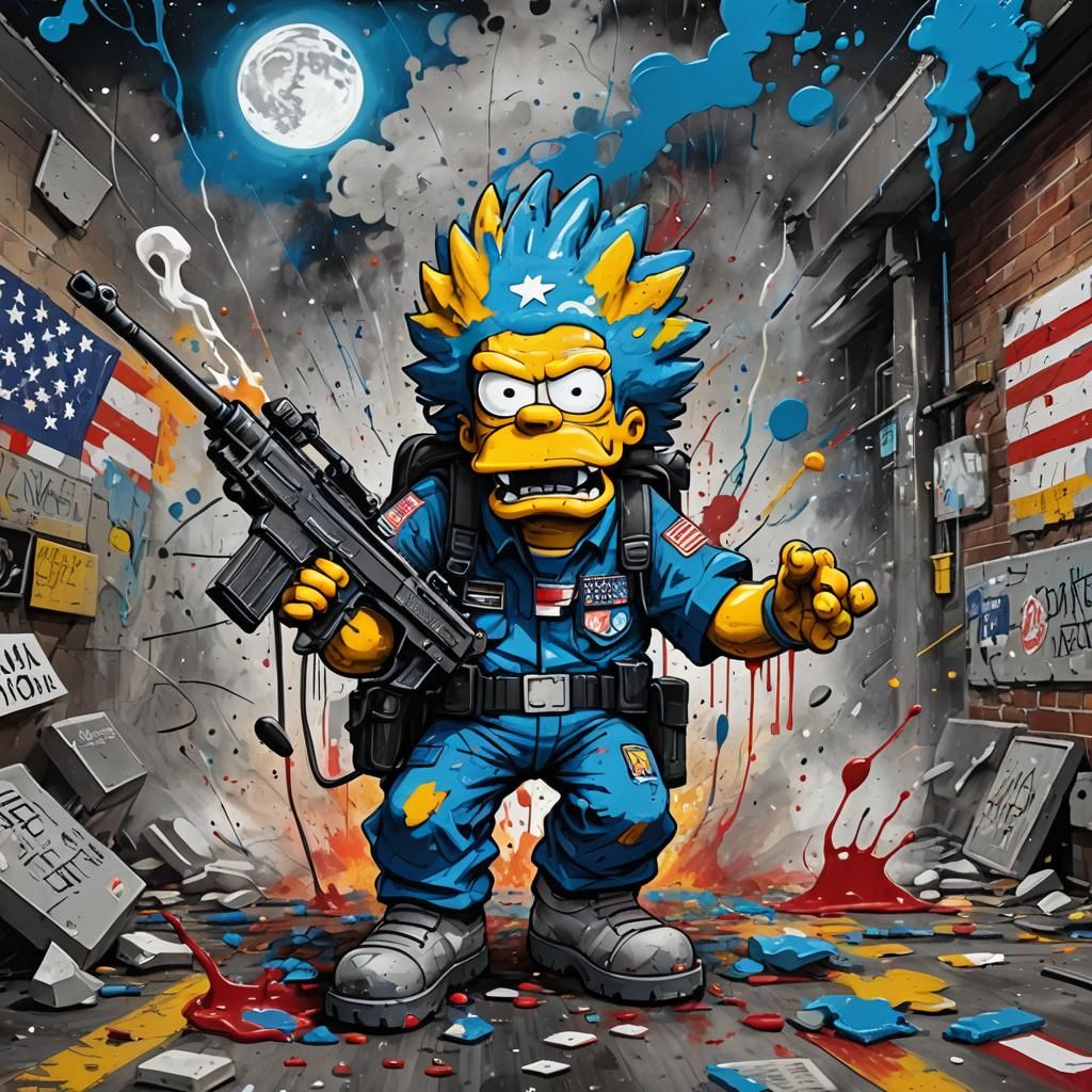 Graffiti Art: Blue Wolf in USA Army Uniform