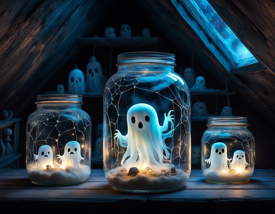 Kawaii Ghosts Trapped in Jars: Dreamy Ghibli Style