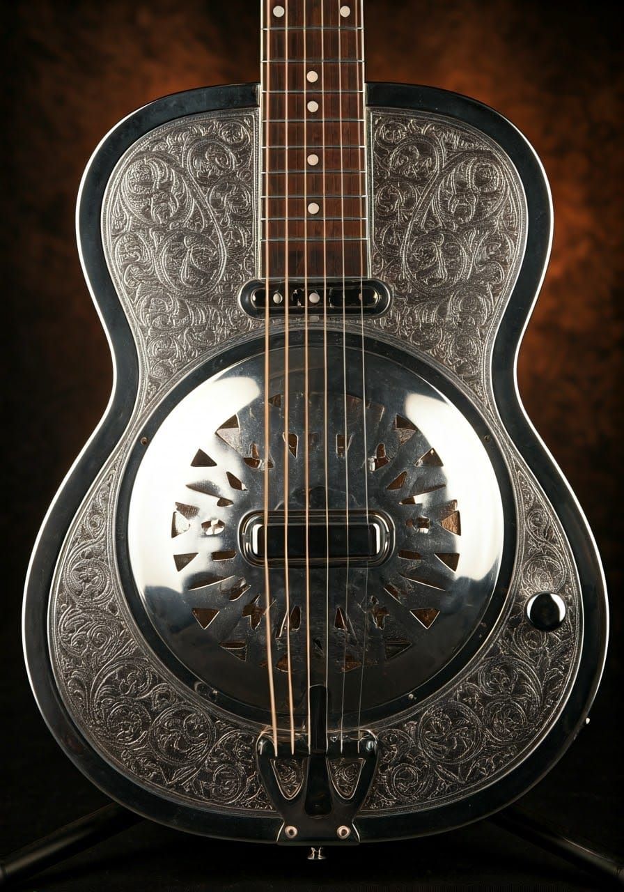 Vintage Chrome Dobro Resophonic Guitar with Intricate Metal ...