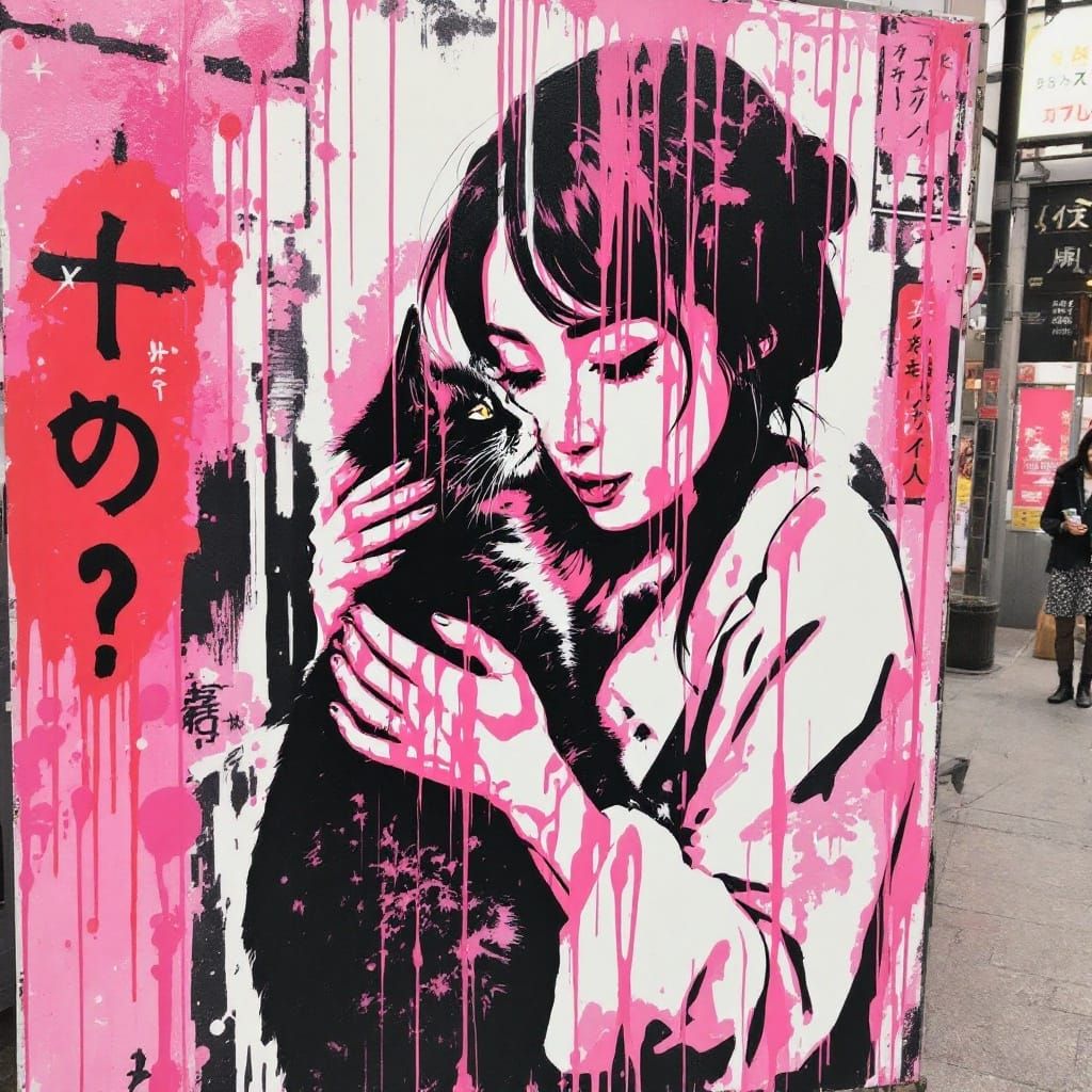 Woman with Cat in Tokyo: Street Pop Art