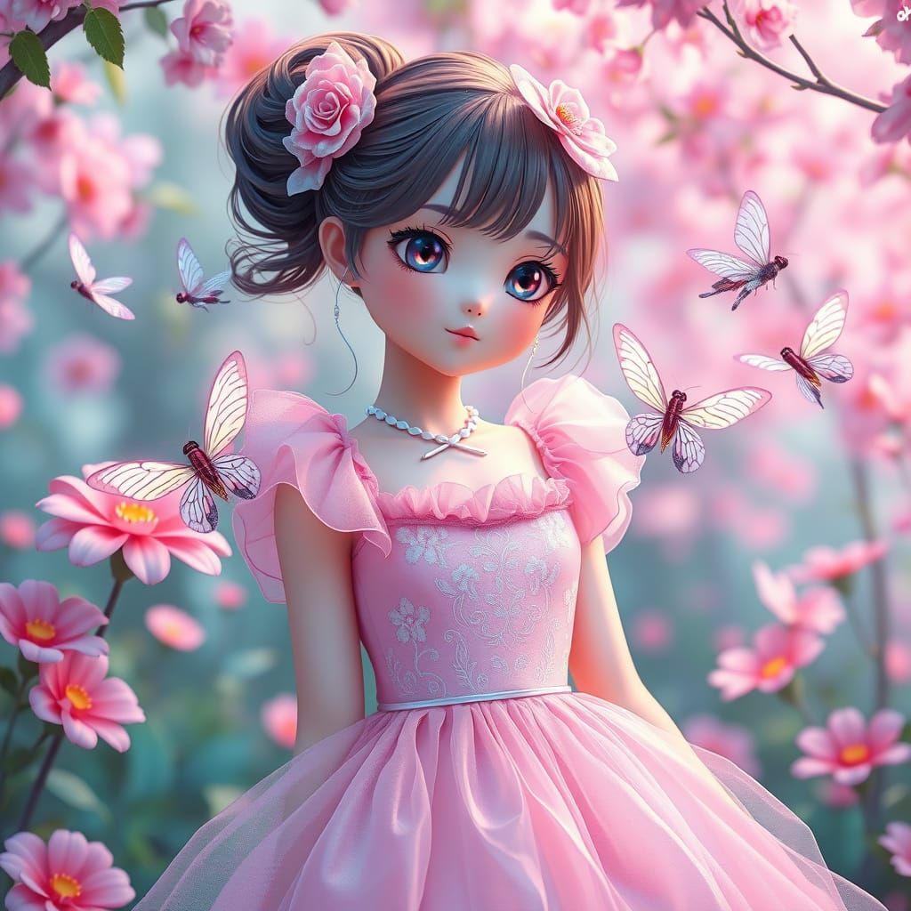 Bubble Gum Princess Surrounded by Dragonflies