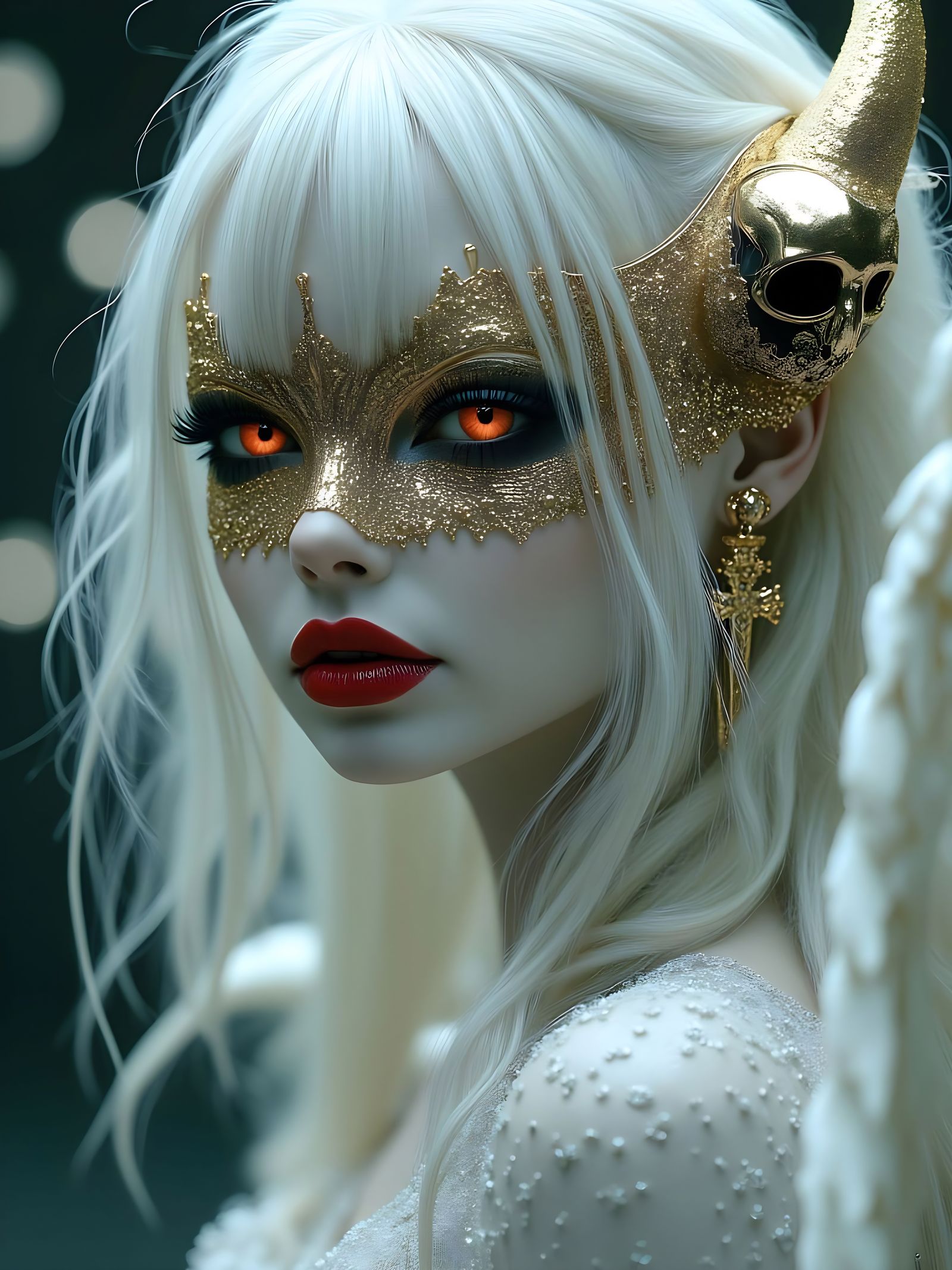 Gothic Angel with Golden Devil Mask