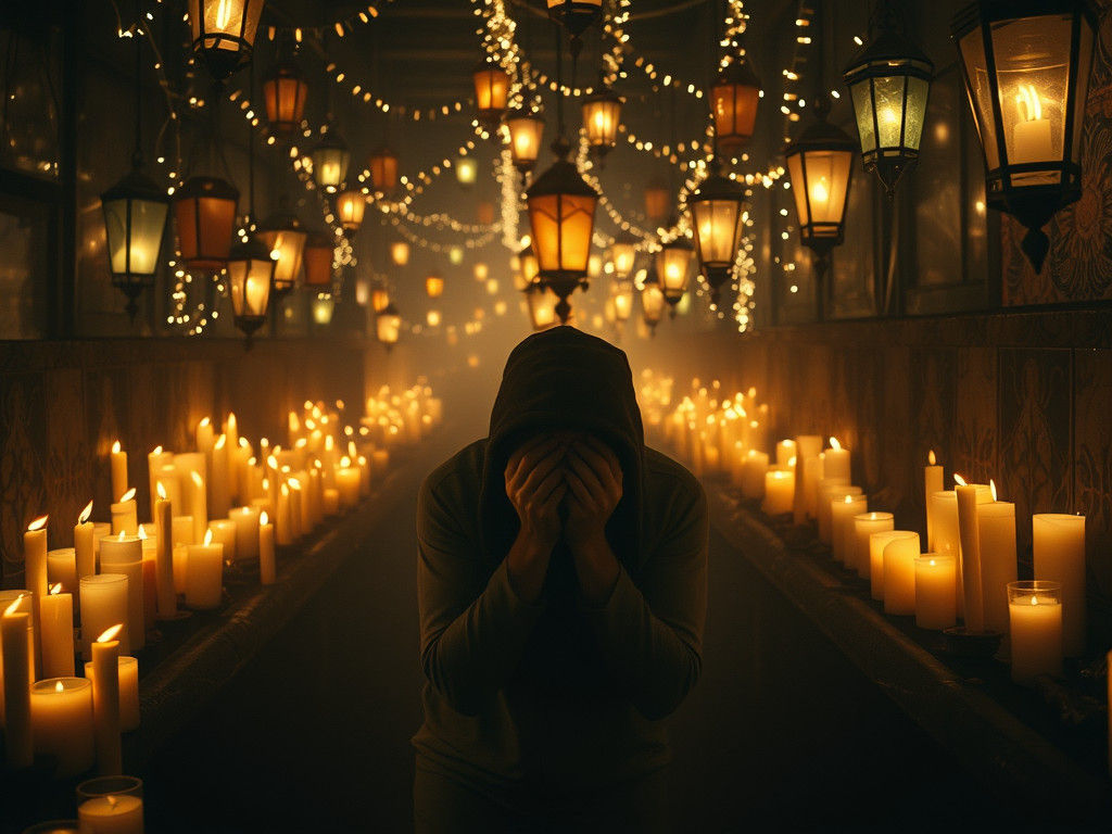 Person Overcome with Fear in Dark Biomechanical Style