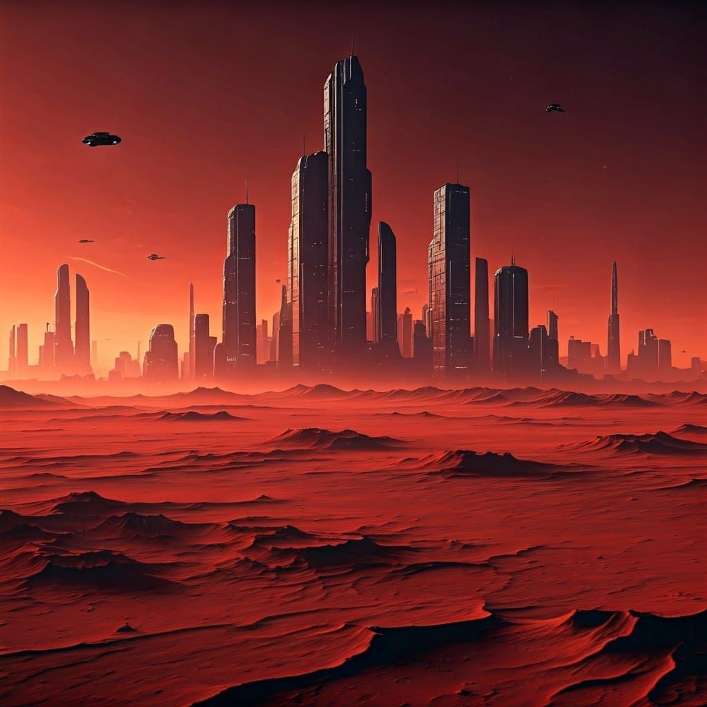 Cyberpunk Mars Cityscape Unfolds Under Starry Skies