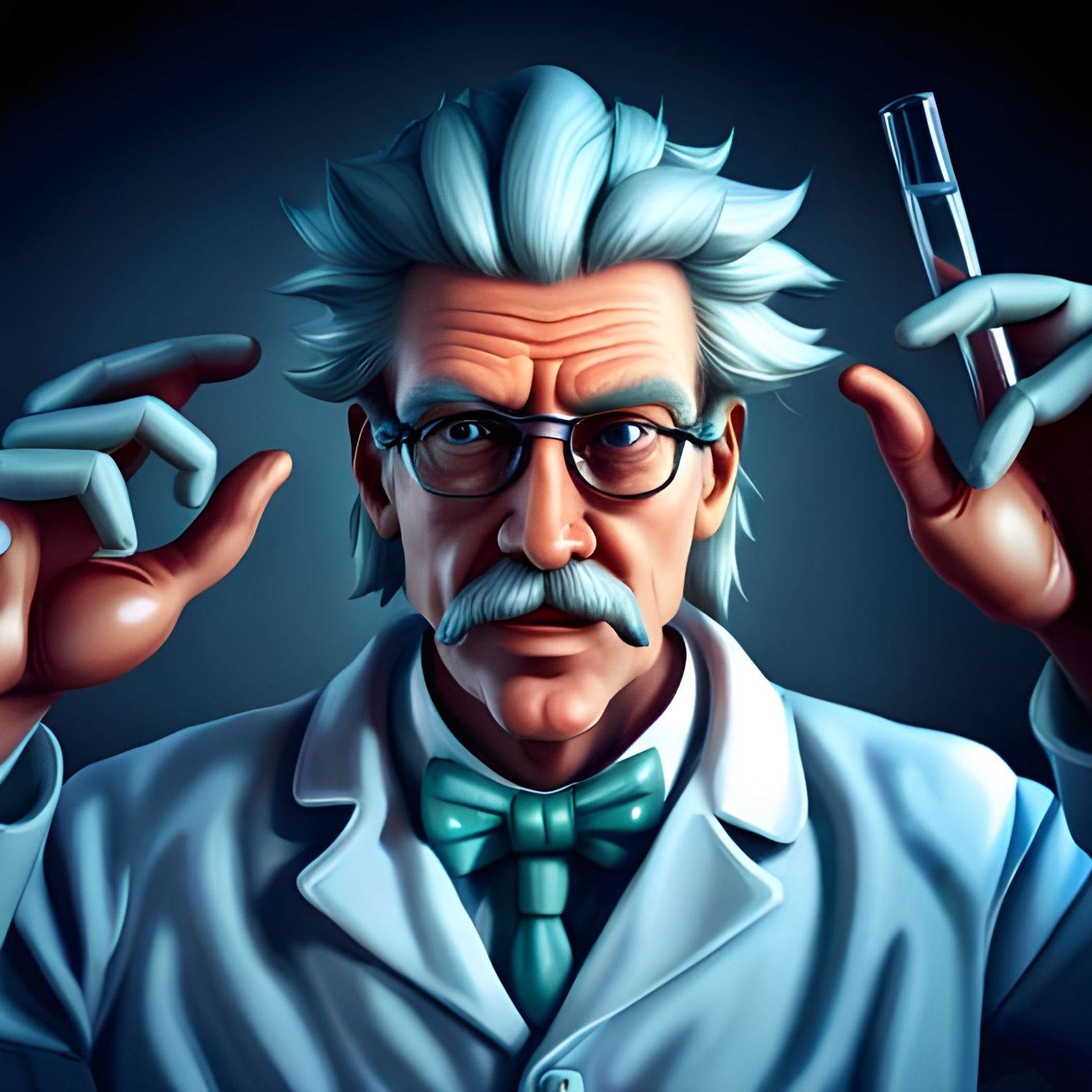 Mad Scientist Doppelganger in Laboratory: Digital Art