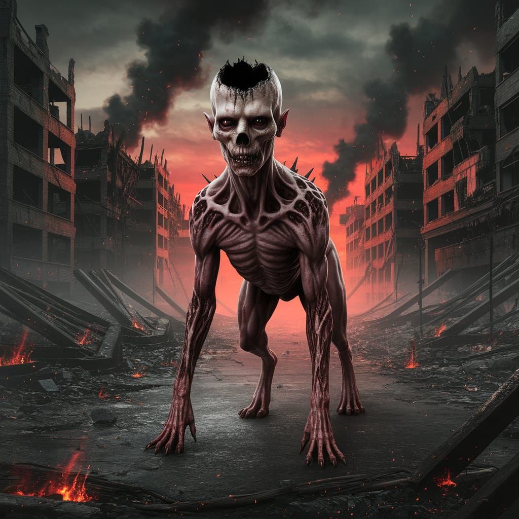 Terrifying Demonic Creature in Post-Apocalyptic Hellscape