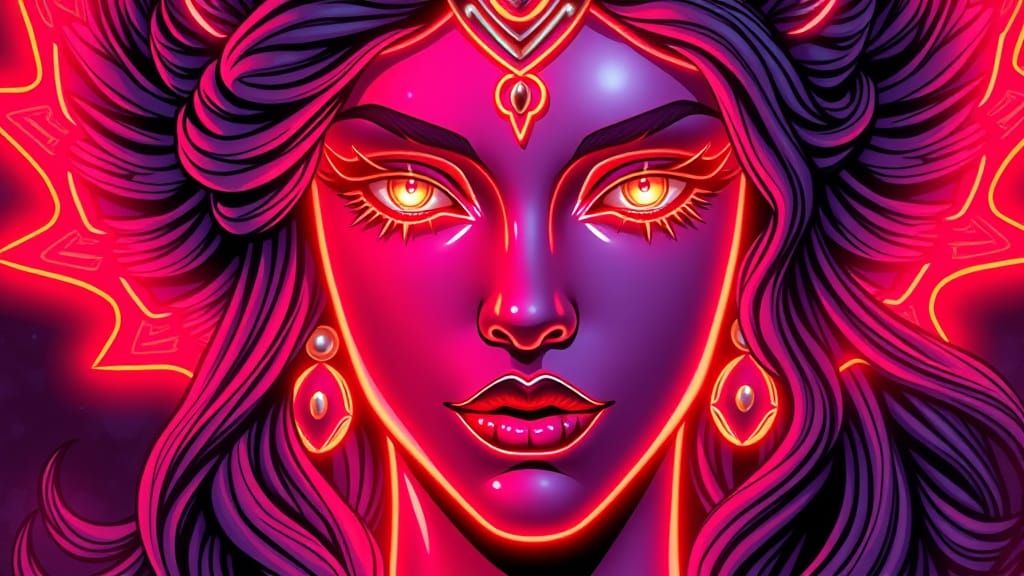 Goddess Face Neon Light Sign in Comic Art Style