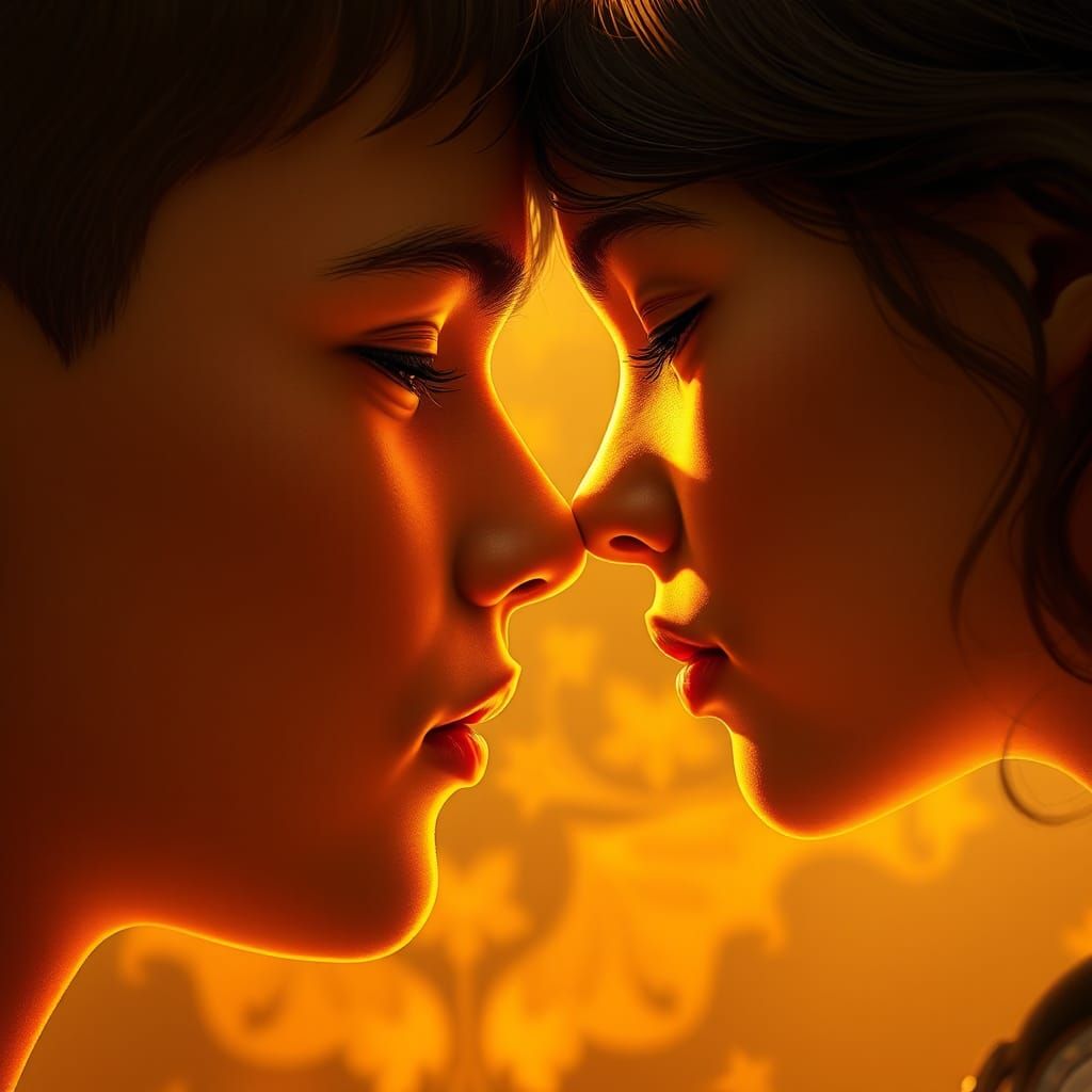 Touching Faces Portrait in Art Nouveau Style