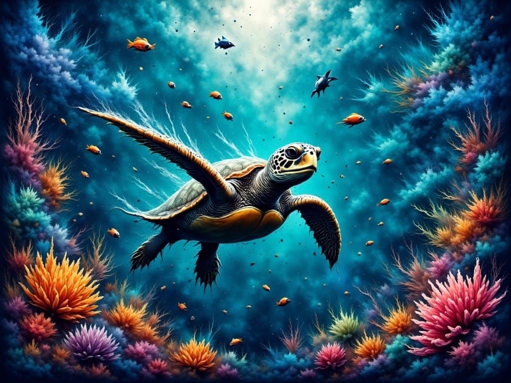 Vibrant Underwater World with Sea Turtle