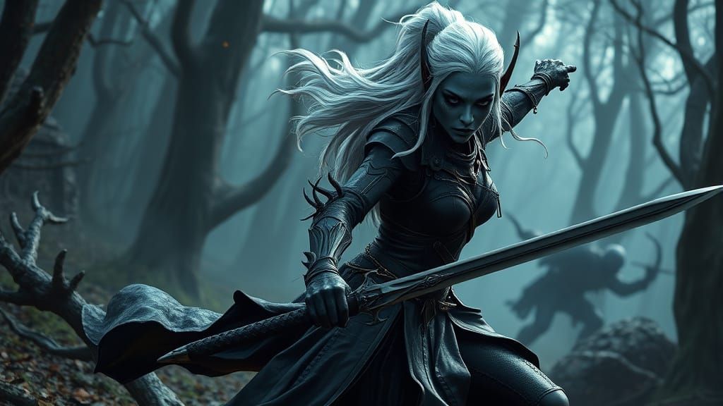 Dark Fantasy Warrior Clash in Ancient Forest