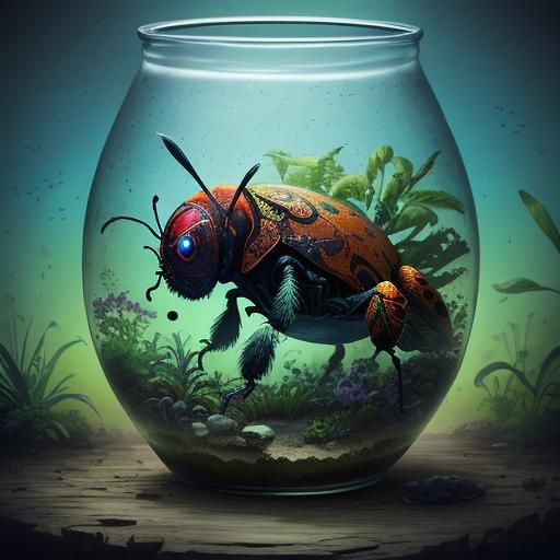 Hyperrealistic Insect Terrarium Splash Art