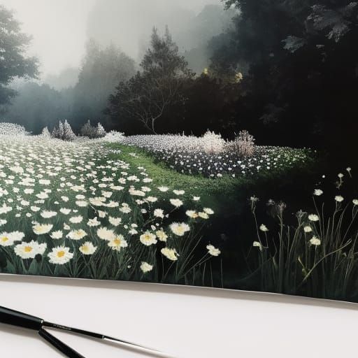 "watercolor painting of a flower garden with realistic eleme...