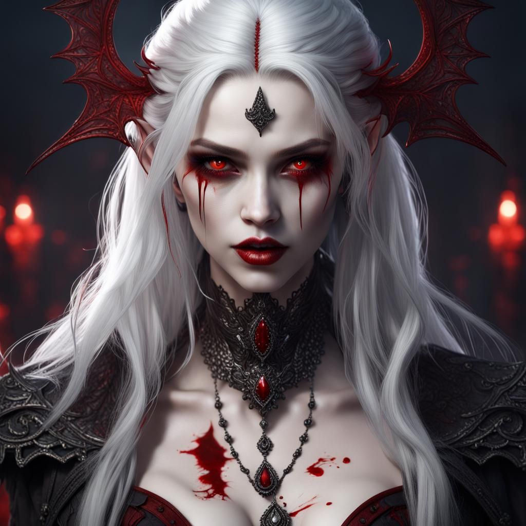 Beautiful Vampire Girl with Red Eyes, Digital Painting