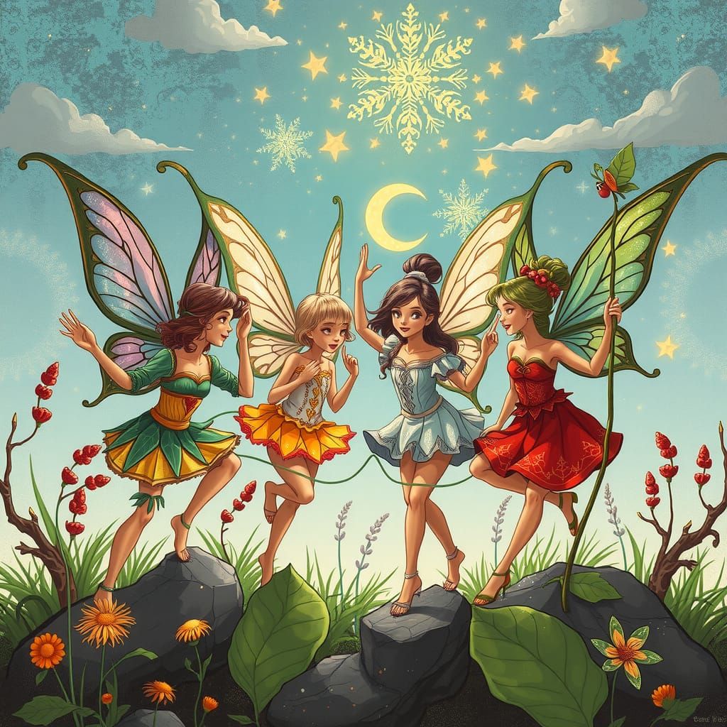 Four Season Fairies Having Fun