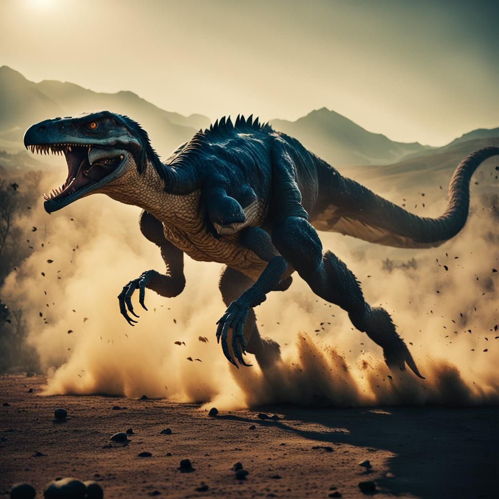 Dramatic Raptor Stampede in Cinematic Style