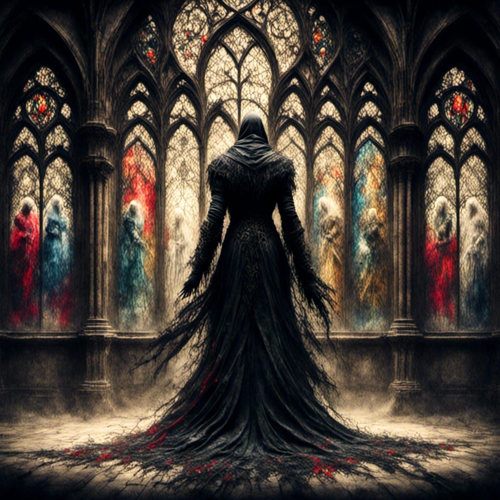 Alucard in Gothic Castle Hallway, Digital Art