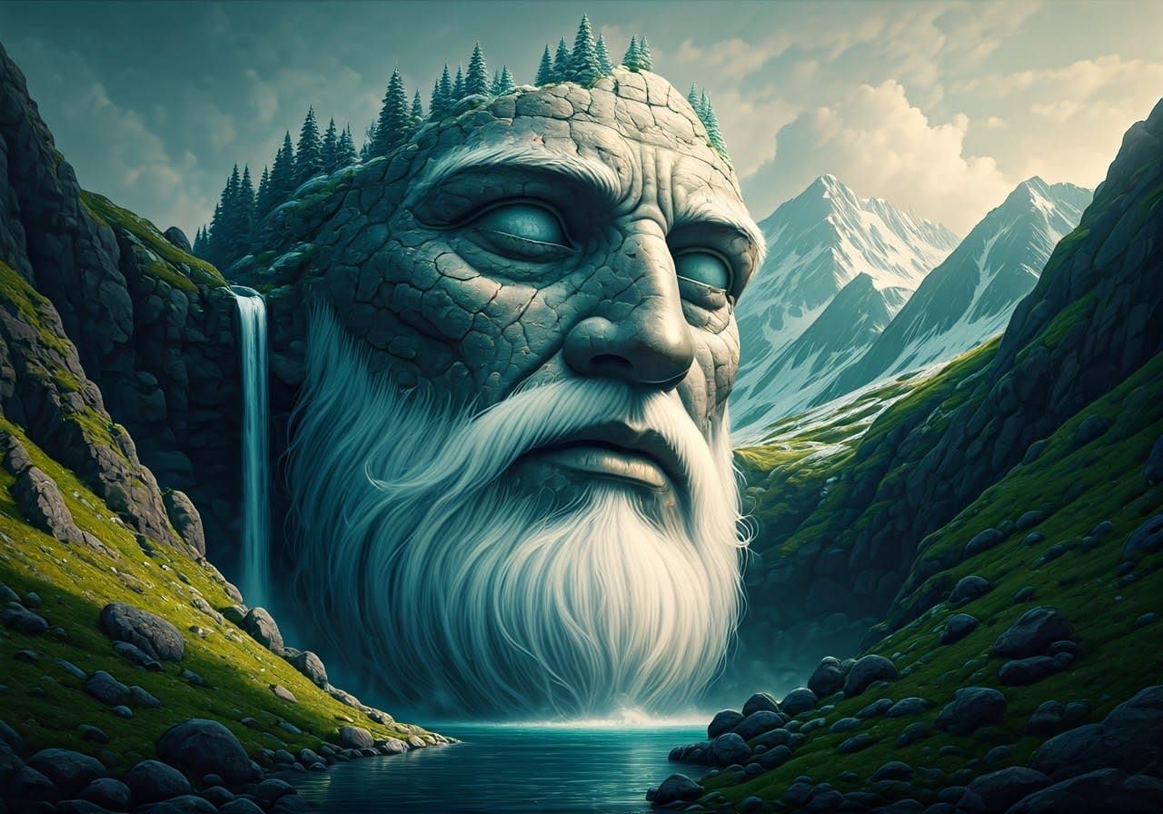 Surreal Stone Giant Landscape: Fantasy Concept Art