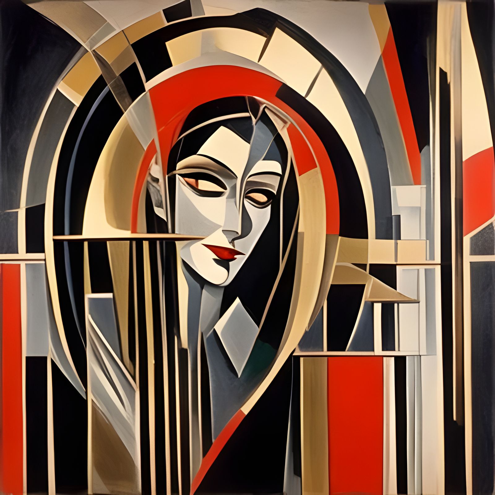 Art Deco Queen of Industry Portrait in Vorticism Style
