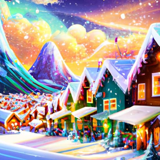 Festive Christmas Village in Snowy Mountains