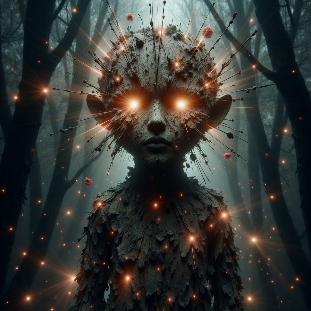 Enchanted Forest Scarecrow with Glowing Eyes