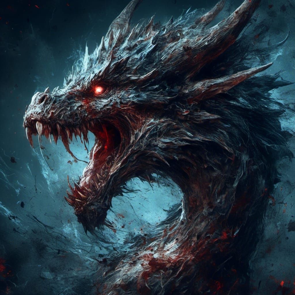 Adorable Macabre Dragon Hissing: Horror Art Masterpiece